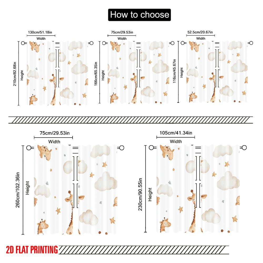 2pcs,2D Plane Printing Curtains Digital Printed Cute Giraffe Constellation Star Cloud Versatile Durable Polyester (without Rod)