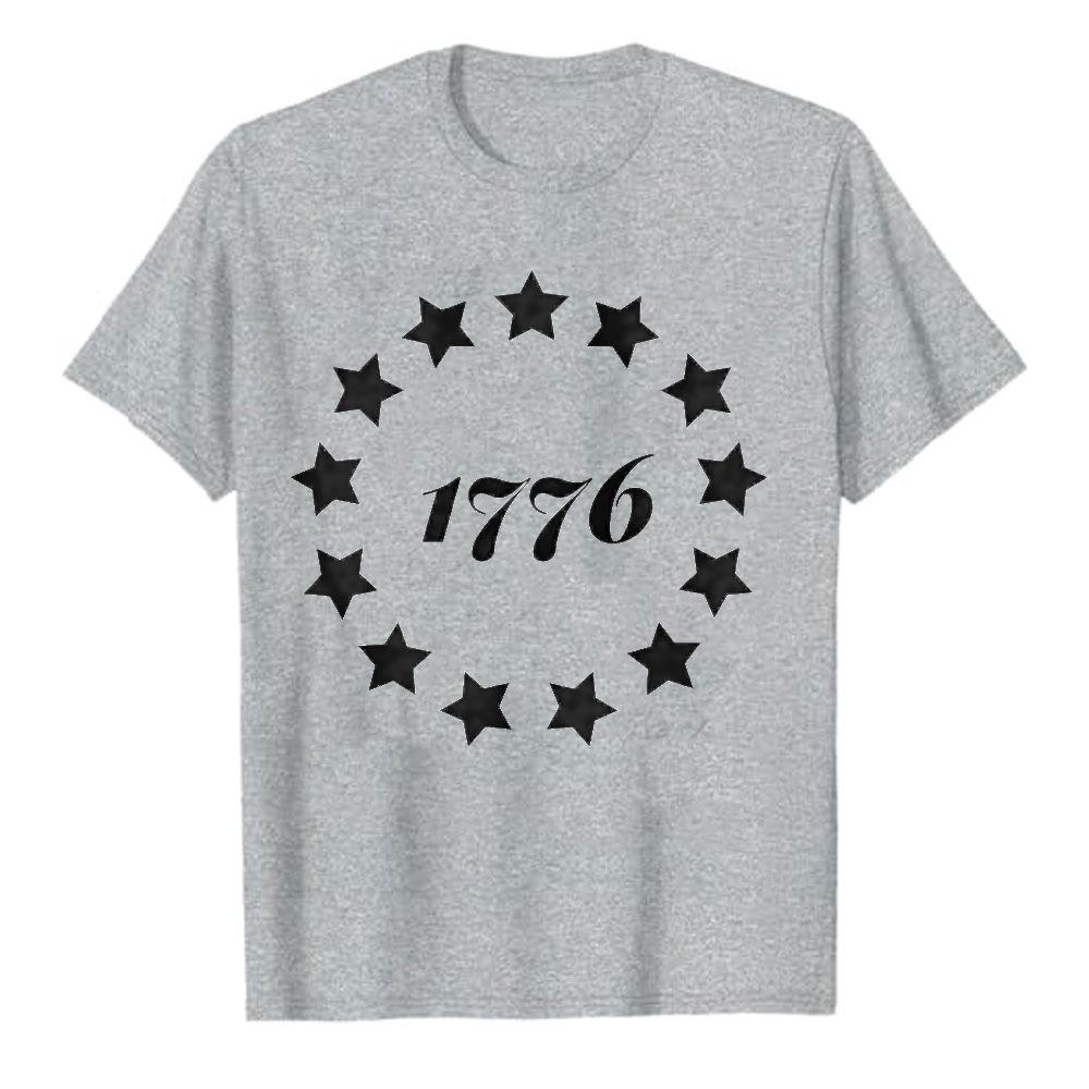 Vintage 1776 Circle 13 Stars Print Tshirt Patriotic Usa Graphic Short Sleeve Casual Outdoor Holiday Daily Wear Tee Fashion Trend