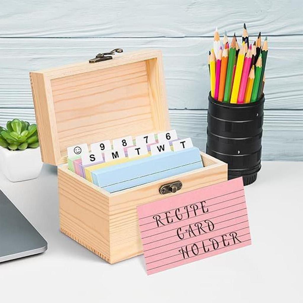 A7 Index Card Wooden Organizer Storage with 150 Index Card File Organizer Notecards Dividers Case for Notes Flashcard Envelope