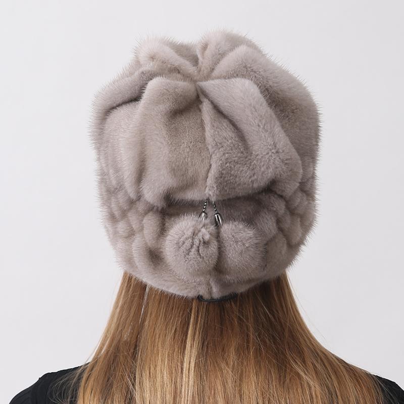 Γυναικεία καπέλα ανανά από γούνα πραγματικά βιζόν, χειμωνιάτικα ζεστά, πολυτελή καπέλο από φυσική γούνα Καπέλα χιονιού εξωτερικού χώρου