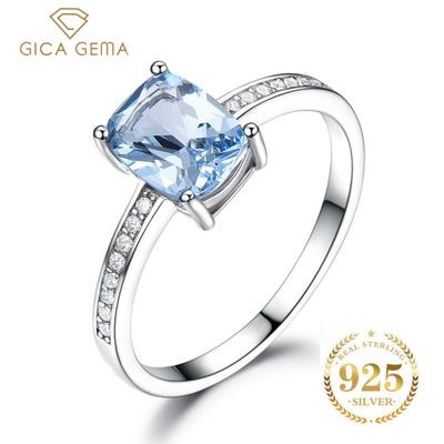 Genuine 925 Sterling Silver Rings For Women Sky Blue Topaz Gemstone Solitaire Ring Wedding Romantic Engagement Jewelry