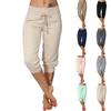 Women Classic Solid Color Jogging Pants Cotton Linen Capris Trousers Bandage Double Pocket Pants Summer Beach Vacation Wear