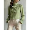 Spring and Autumn New Temperament Commuting Loose Stand-up Collar Solid Color Ruffle Edge Women's Shirt