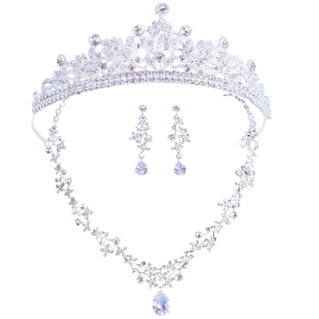 Leaf motif tiara earrings or pierced hairpin guide cosplay necklace, earrings, 3-piece set, included, how-to included, wedding, wedding, party,