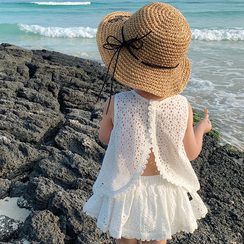 Girls Outfit Set Summer Clothing Sets Hollow Lace Suit Baby Casual Sleeveless T-shirt+Shorts Kids Clothes Sets Baby Clothes