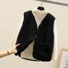 Women's V Neck Sleeveless Fleece Vest Loose Fit Casual Warm Waistcoat Jacket