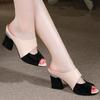 High-heeled Slippers Women's Medium-heeled Fish Mouth Slippers Thick-heeled Sandals Patent Leather Rhinestone Women's Sandals