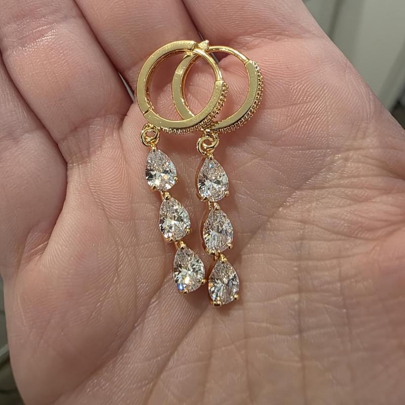 

Exquisite Sparkling Zircon Droplet Shaped Pendant Earrings, Women s Fashionable and Trendy Daily Party Zircon Gifts