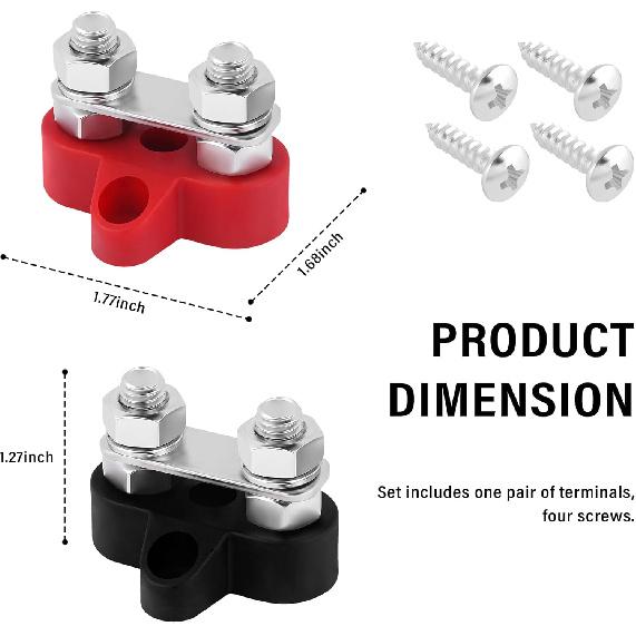 2PCS Battery Terminal Distribution Block,M8 Dual Studs Bus Bar Terminal Block With Battery Terminals Top Post,Negative & Positive 12V Power