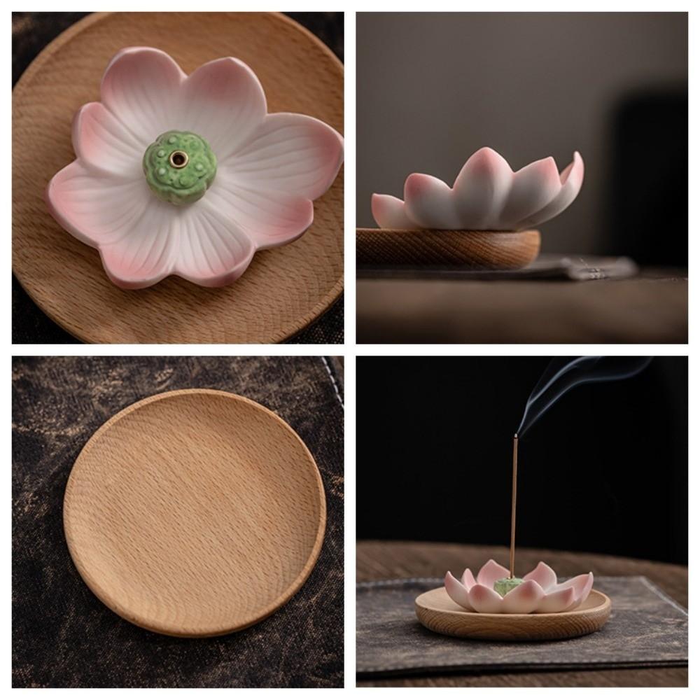 Support d'encens à 1 trou Brûle-encens Lotus Céramique Brûleur d'encens de méditation Porte-bâtonnet Fleur Vintage Zen Brûleur d'encens