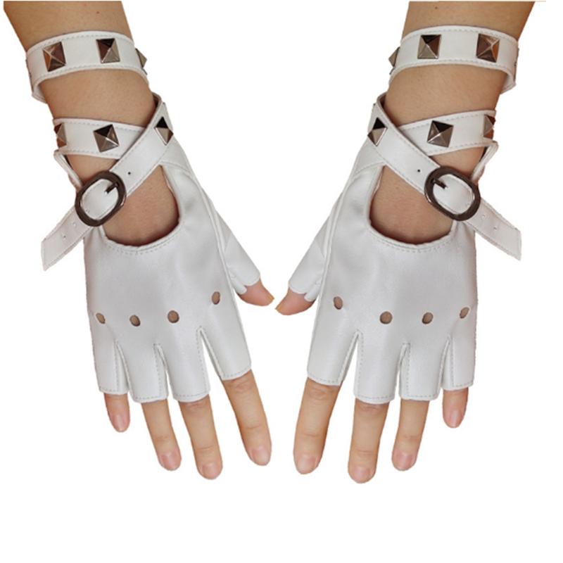 Ein bezahlter Damen-Hohl-Langgürtel Nieten PU Halbfingerhandschuhe Street Dance Performance