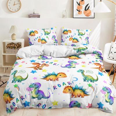 Cartoon Little Dinosaur Three-Piece Digital Printing Duvet Set Suitable For Children'S Bedroom Decoration