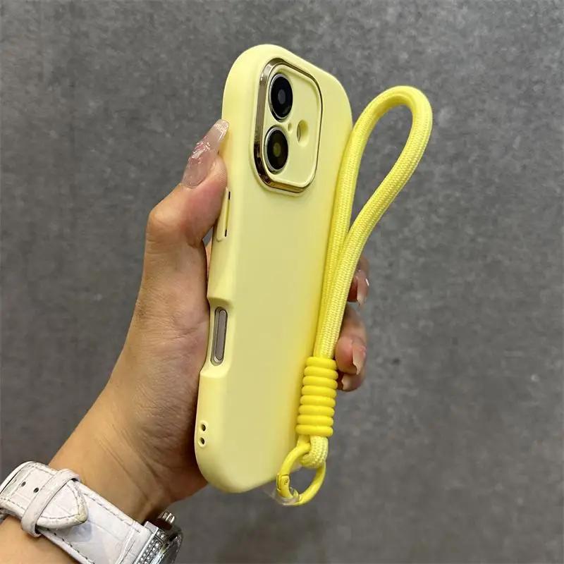 

Rounded corners creative silicone soft shell with lanyard Phone Case For iPhone 17 Pro 16 11 12 13 14 15 16 Pro Max Bumper Cover For iphone 11Promax