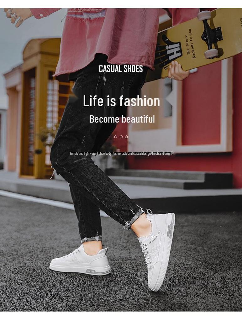 Men's 2025 Spring Breathable White Slip-on Shoes - Korean Trend, Versatile Casual Sport Style with Soft Sole.