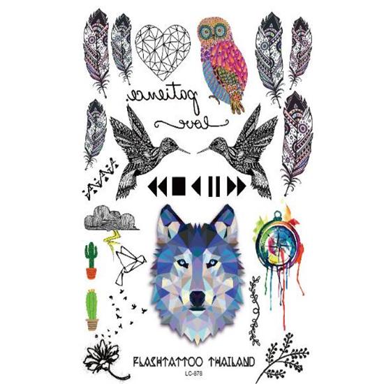 2 szt. Wodoodporna tymczasowa naklejka tatuaż wilk sowa ptak z piór łapacz snów Tatto naklejki