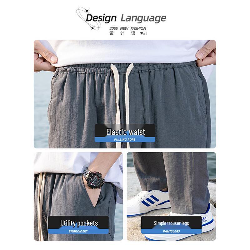 JEEP SPIRIT Pantalon Décontracté d'Été en Soie Glacée à Jambe Droite pour Homme