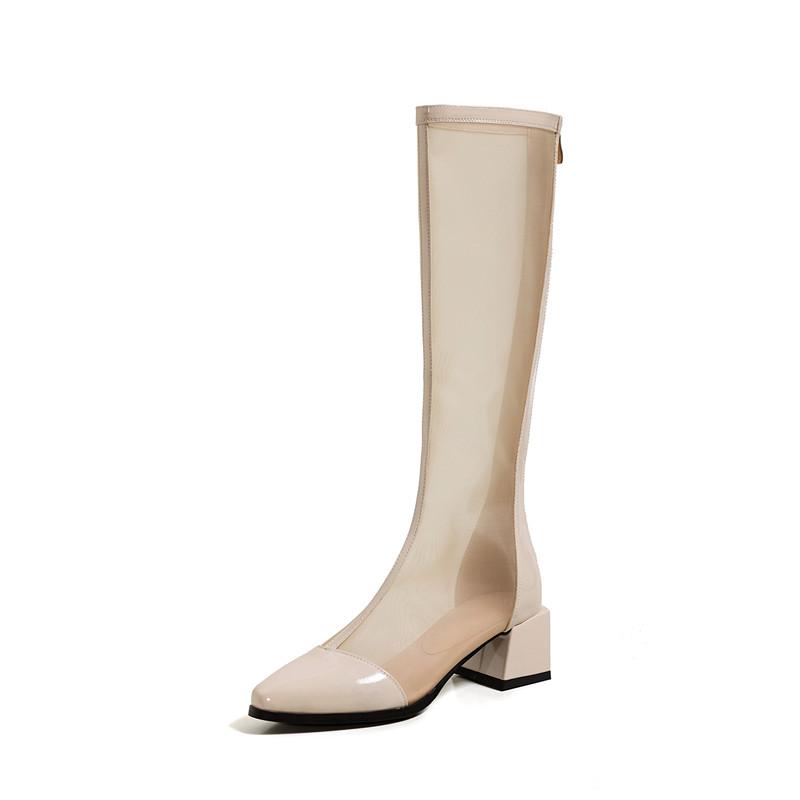 Women's high-heeled net boots spring and summer new thick-heeled large-size splicing cool boots