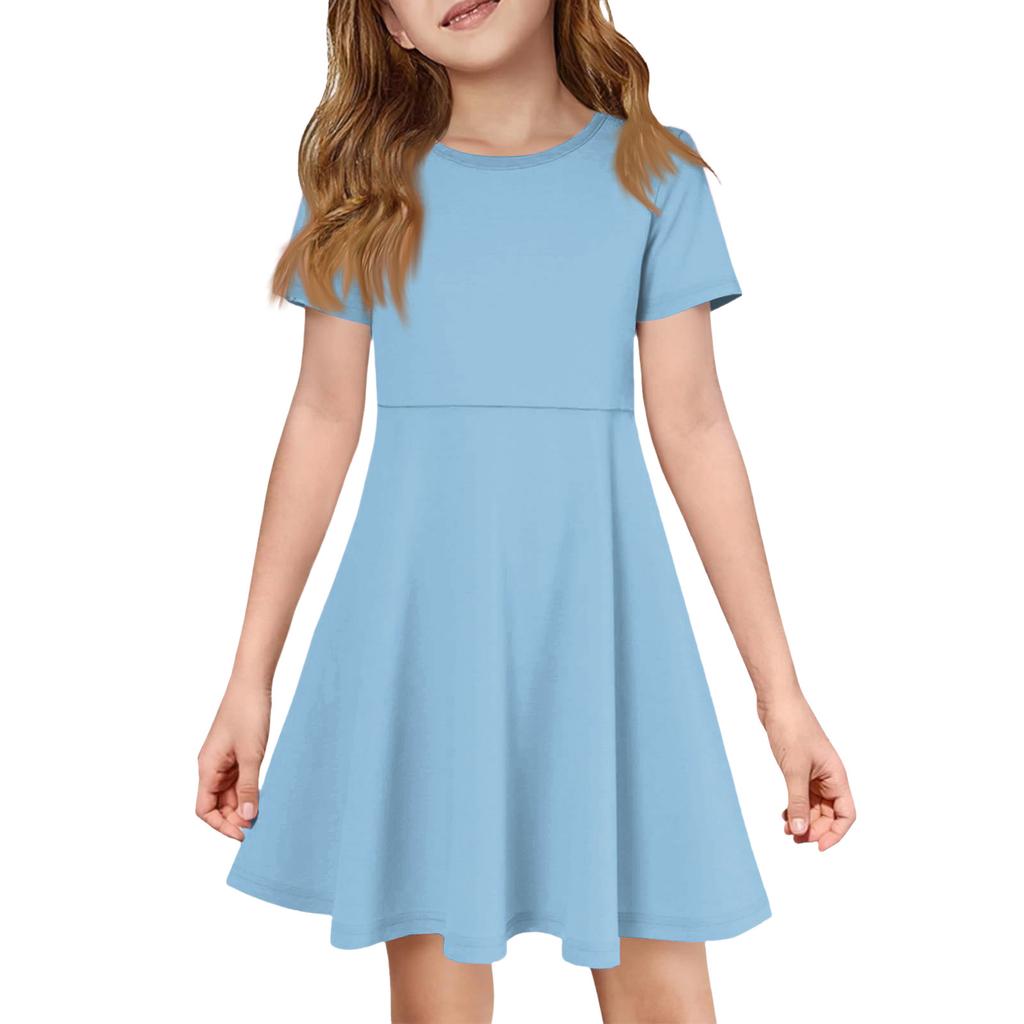 Girl Summer Dress Color & Print Short Sleeve Dress With Pocket Casual Dress Shorts Sleeve Party Dress Easter Day