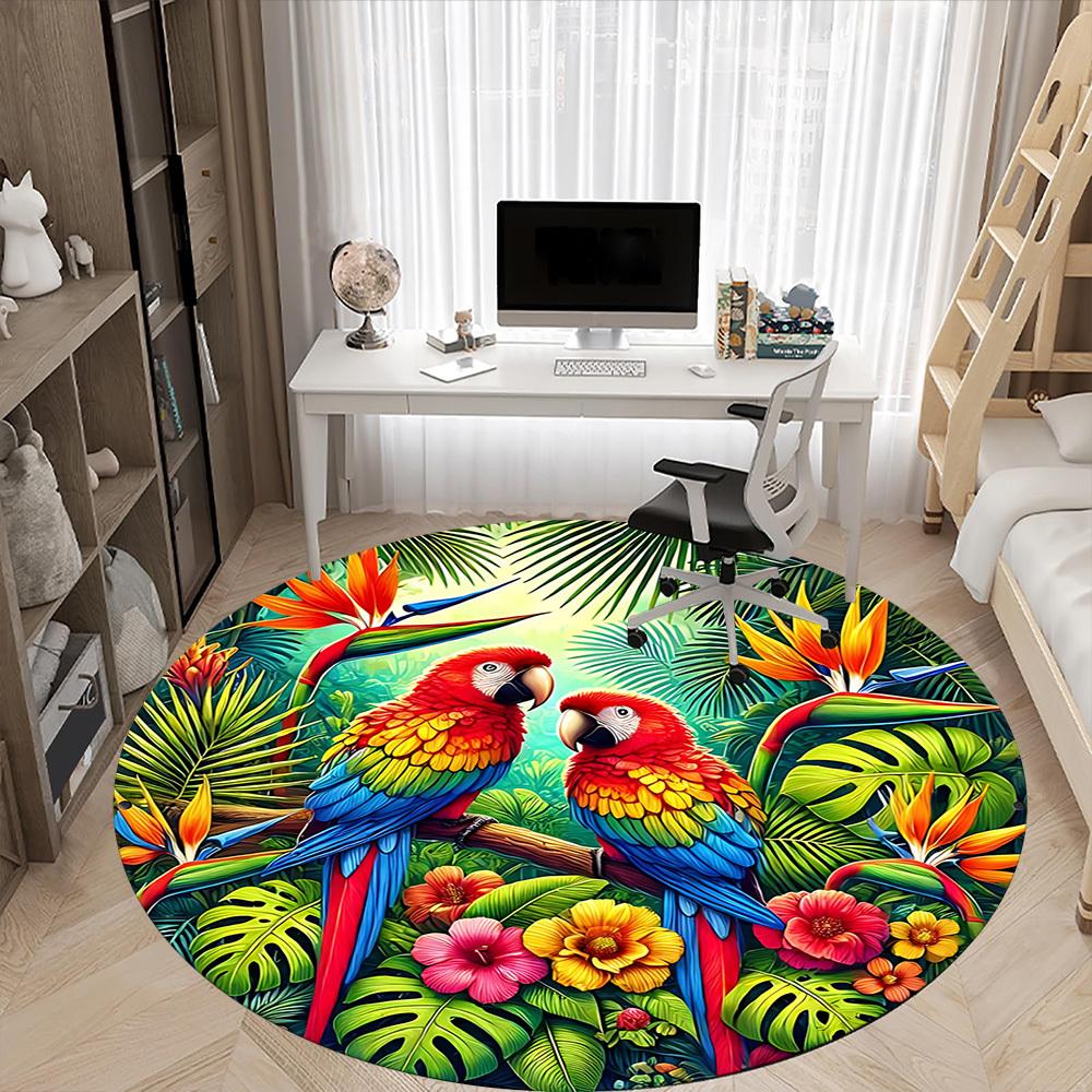 1PC Parrot Office Round Area Rug, Mat Suitable For Office, Under Office Chairs Bedroom Living Room Home Decor, Room Deco