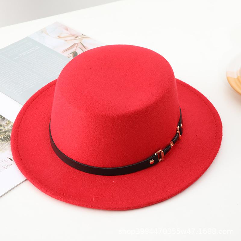 Autumn and Winter New Retro British Style Flat Top Hat Couple Men and Women Gentleman Hat Stage Performance Small Brim Fashion Hat