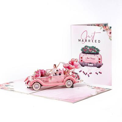 Svatební přání Just Married 3D Pop-Up Květinový akvarelový obal Pozdravná karta Romantická skládací dárková karta pro zasnoubení Svatbu