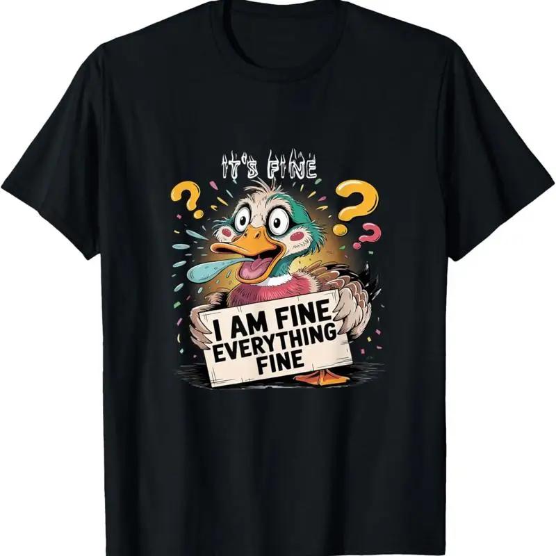 Funny Duck I Am Fine Everything Fine Meme Graphic TShirt Unisex Short Sleeve Cotton S