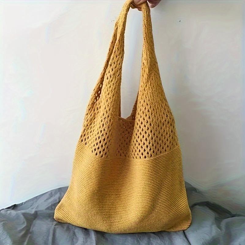 1pc Retro-Style Knitted Shoulder Bag with Large Capacity, Beach Bag Simple and Practical Tote Bag for Women.
