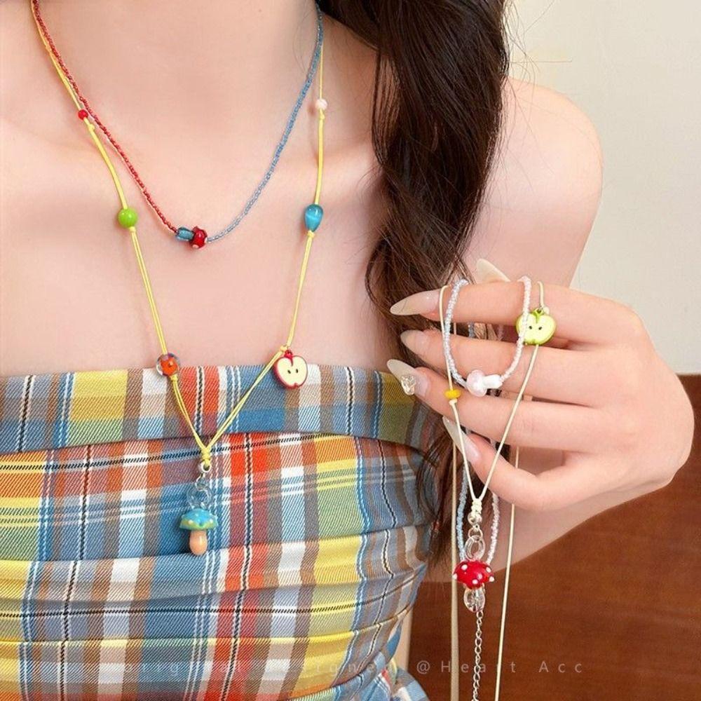 Glass Beads Mushroom Beads Choker Cute Style Fruit Jewelry Set Trendy Beach Necklace  Summer Season