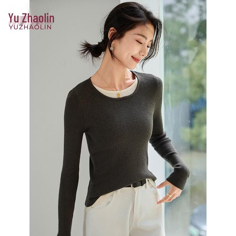 YUZHAOLIN Women's Color-Block Faux Two-Piece Knit Sweater