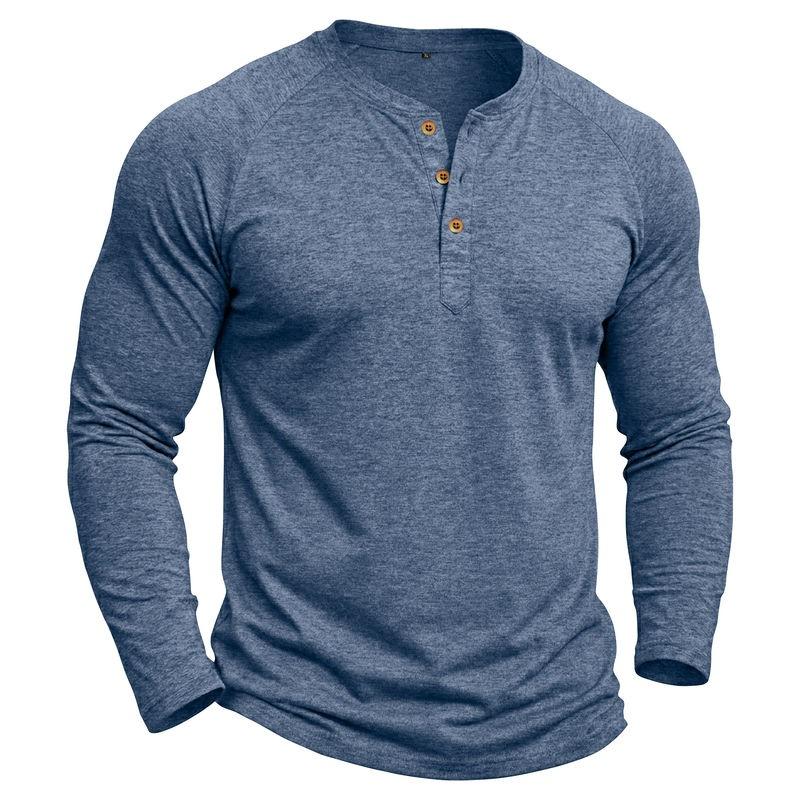Mens Classic Style Henley Pullover Tops Raglan Long Sleeve Solid Color Daily Casual Wear Crew Neck Basic T Shirts