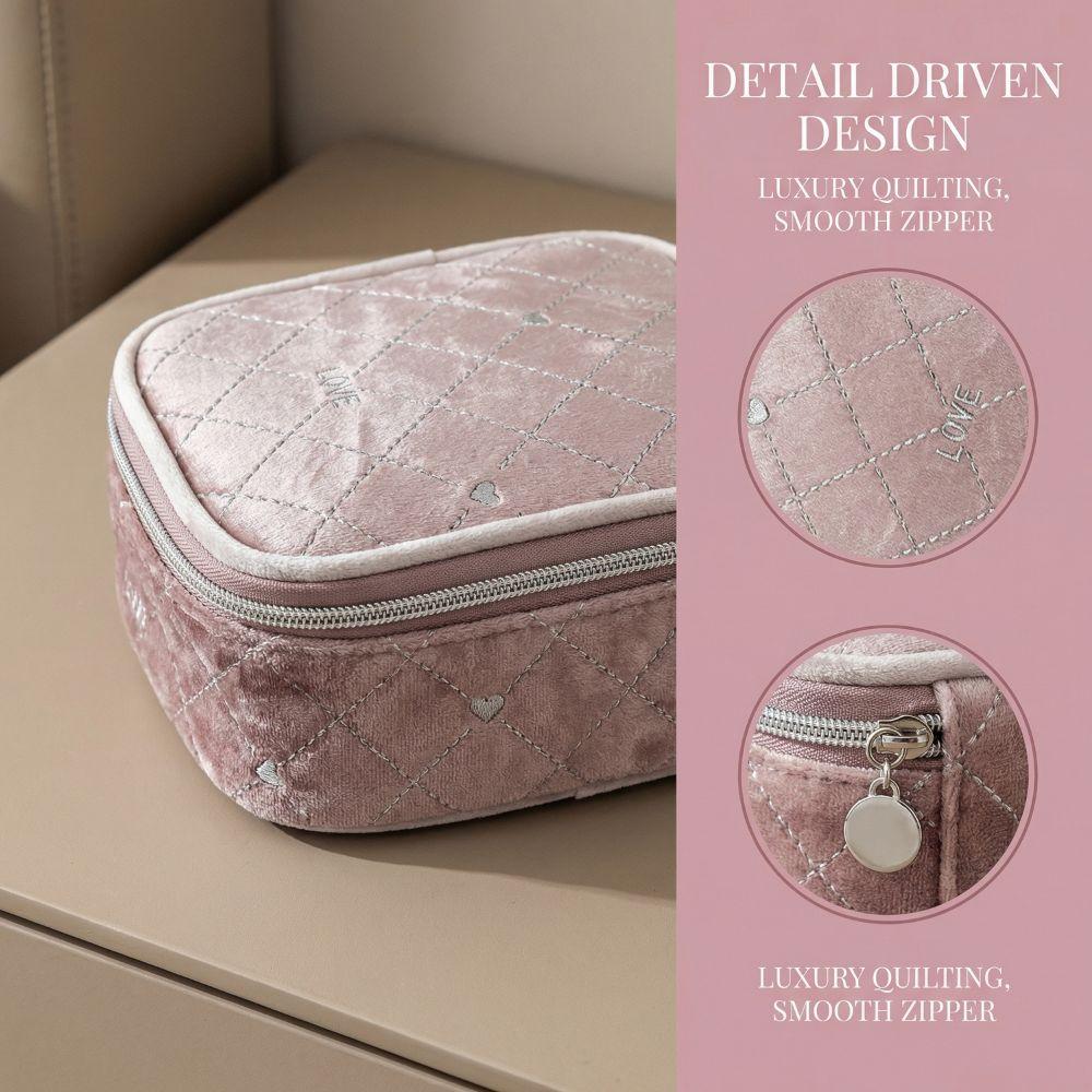 Cute Velvet Makeup Bag Zipper Closure Compact Mini Makeup Bag Lightweight Portable Cute Square Cosmetic Bag Makeup Accessory