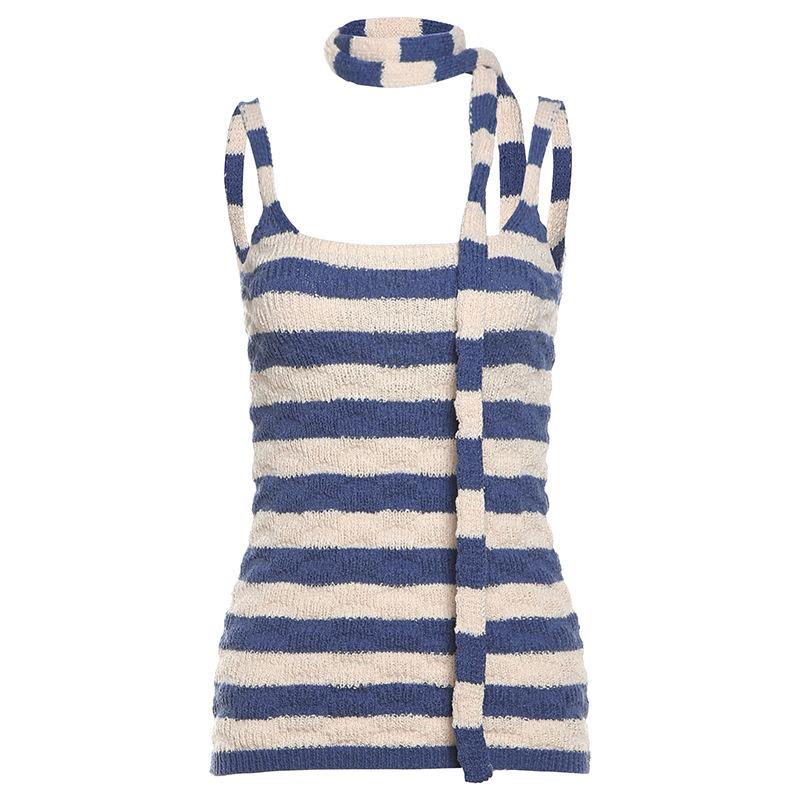 

Новый женский уличный модный полосатый сексуальный жилет без рукавов Slim Fit M синий