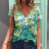 Summer V-neck 3D Cat Flower Colorful Printed Top Fashionable Casual Short Sleeved Women's T-shirts