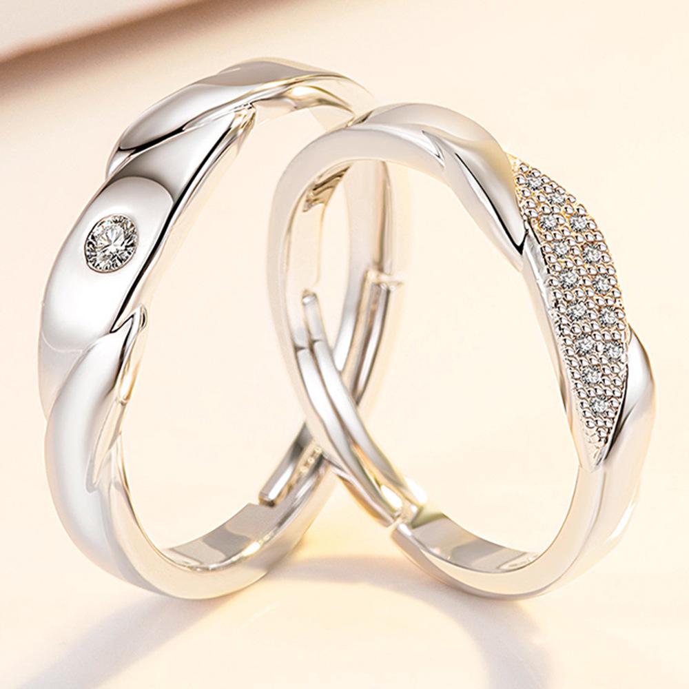 2Pcs 925 Silver Couples Ring Sets Light Polishing Simple Ring for Woman Man Classic Wedding Fine Jewelry Circle