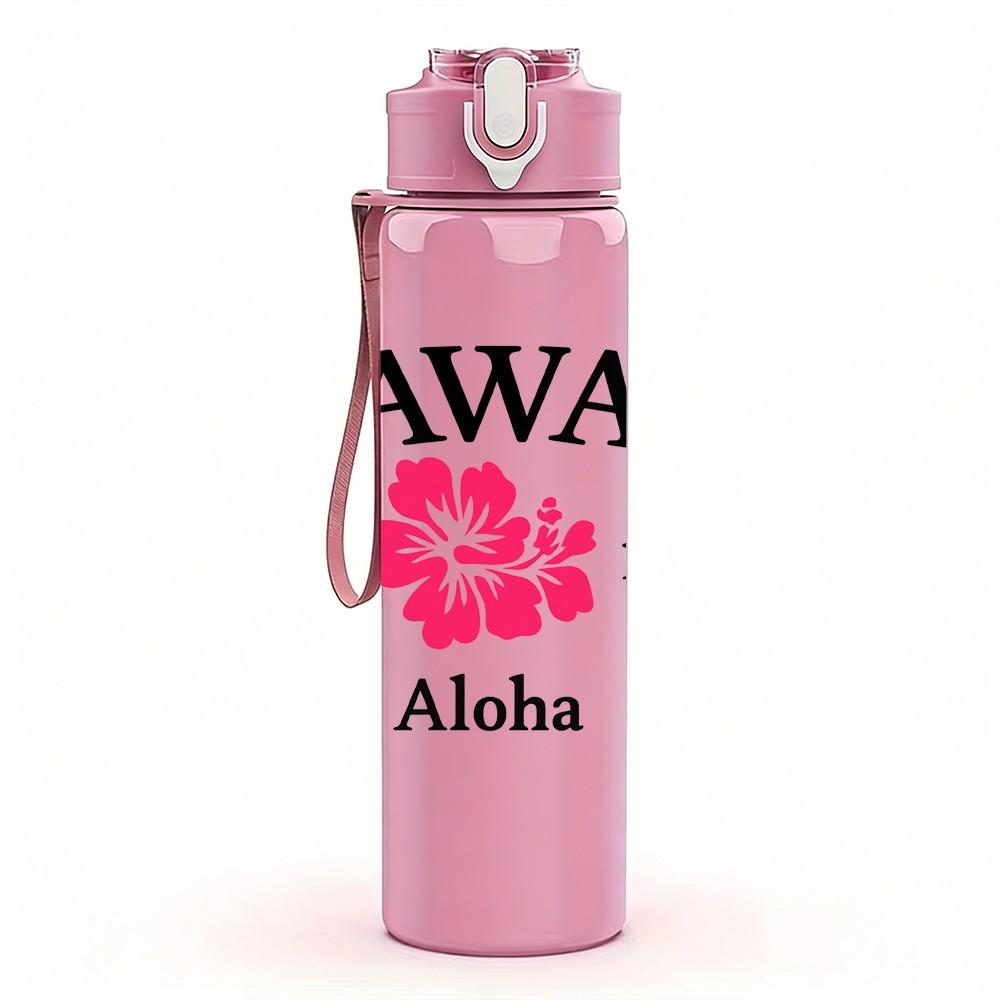 1PC Hawaii Aloha Flower Logo 750ml Color Plastic Sports Water Bottle Leakproof Flip Straw Lid Suitable for Sports Office Home Use