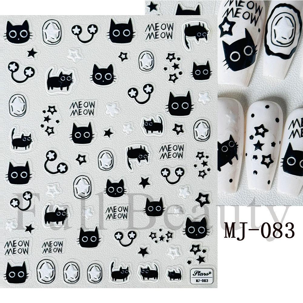 Nail Art Sticker, Micro-Engraved Three-Dimensional Cartoon Cute Cat Bow Flower Adhesive Nail Sticker
