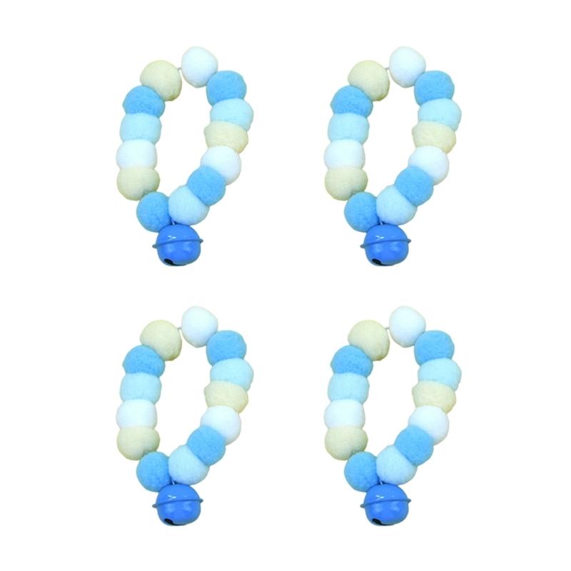 4pcs Festival Plush Pet Collars with Pompoms Bells Charm Colorful Furry Birthday Collar for Cats and Dogs