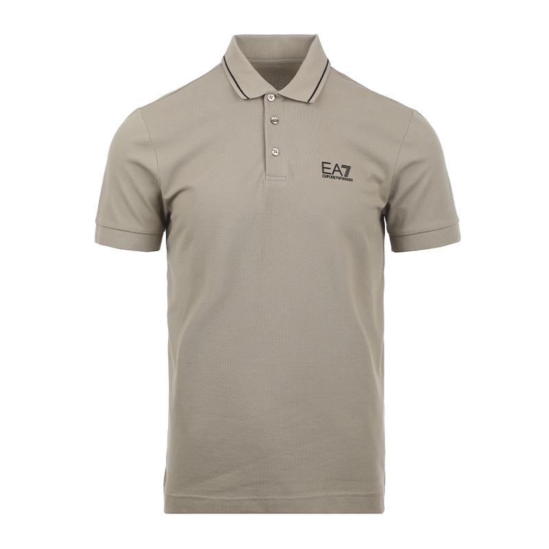 Emporio Armani Logo Striped Trim Minimalist Short Sleeve Polo Shirt Men Polo Shirts Khaki 8NPF16PJVUZU6167 S