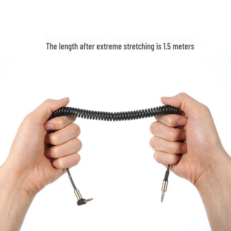 1.5m Retractable Spring Elbow AUX Audio Cable for Headphones, Speakers, Car Adapter, and Stereo Recording.