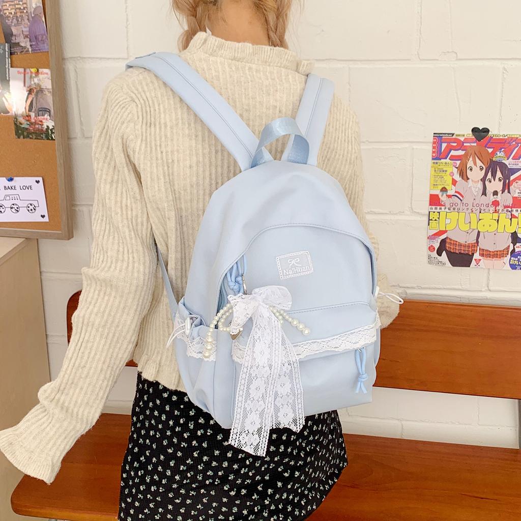 Schoolbag Korean Ins Personality Gentle Lace Junior High School Backpack Large Capacity Middle School School Bag Women's Backpack