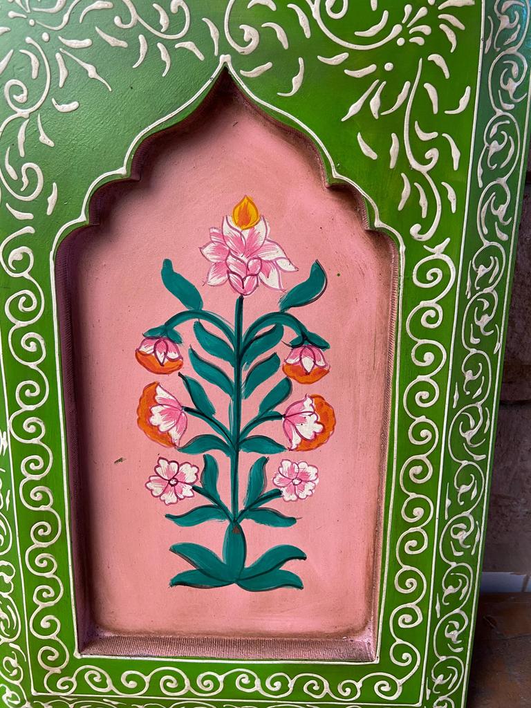 Hand-Carved Floral Wall Decor: Vintage Indian Painted Wood Art