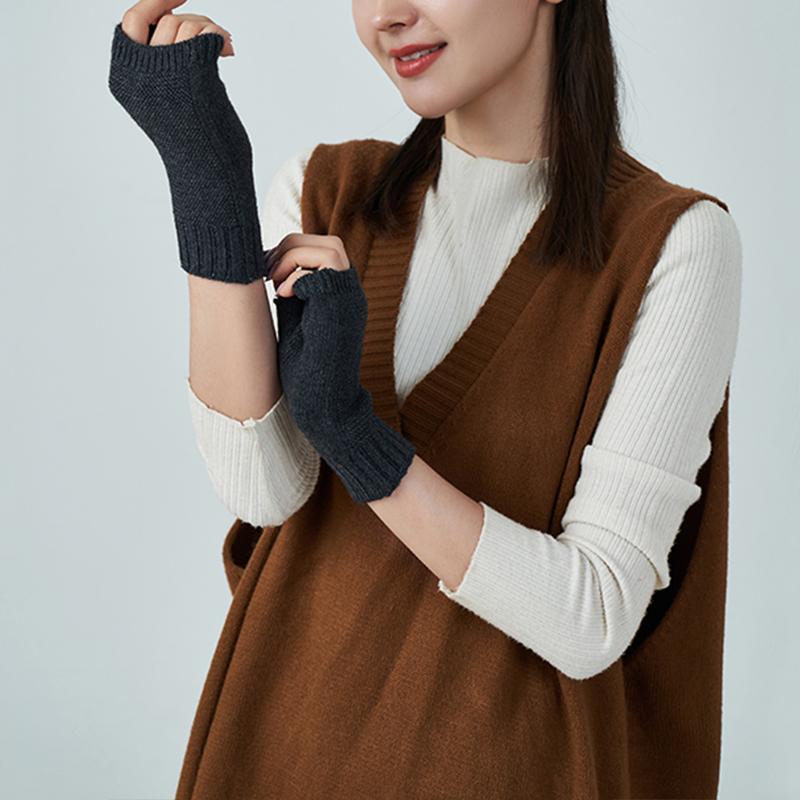Women's Winter Wool Knitted Fingerless Gloves Cashmere Short Half Finger Wrist Warmers Stretchy Hand Protection Mitten for Girls