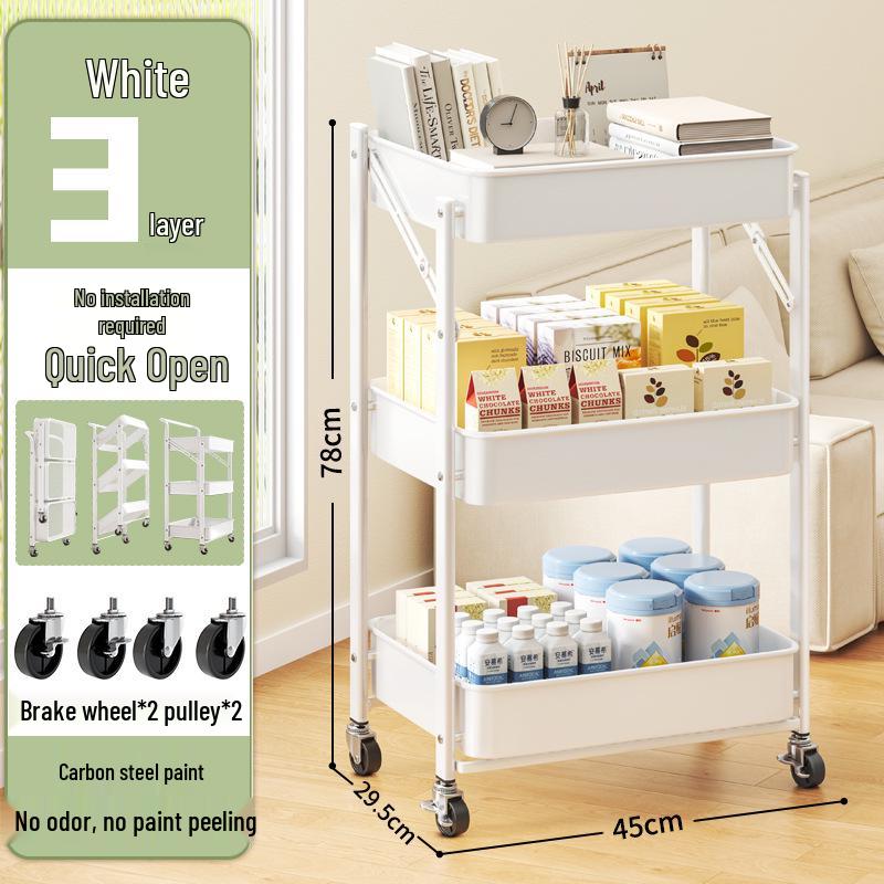 Carrello Multi-Livello Pieghevole Compatto: Scaffale Metallico Versatile per Bagno, Camera da Letto o Soggiorno