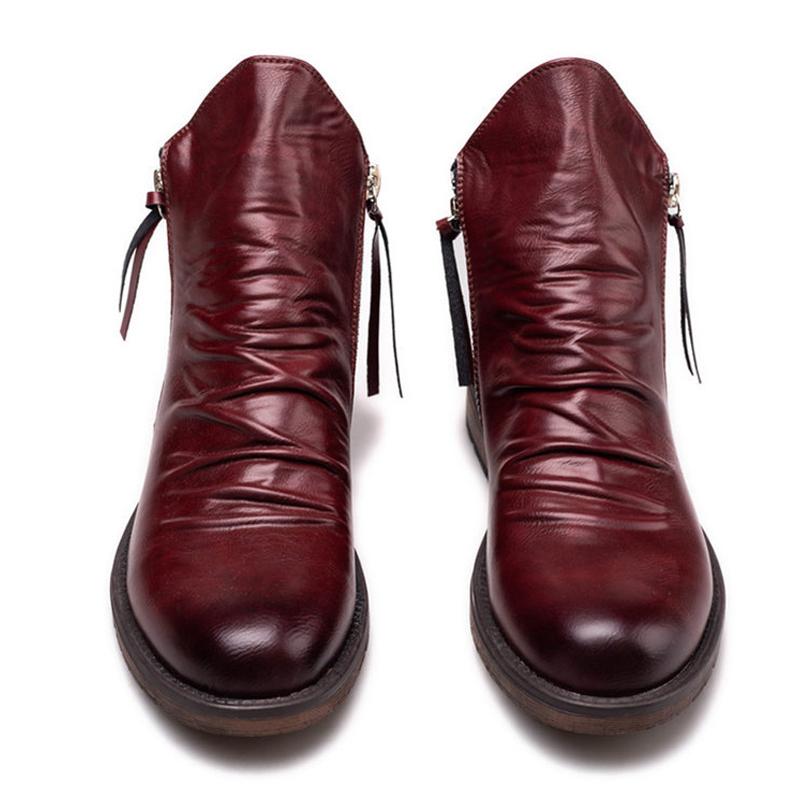Retro Men'S Leather Boots Side Zipper Men Ankle Boots High Quality Men Business Leather Shoes Autumn Men Boots Large Size 48