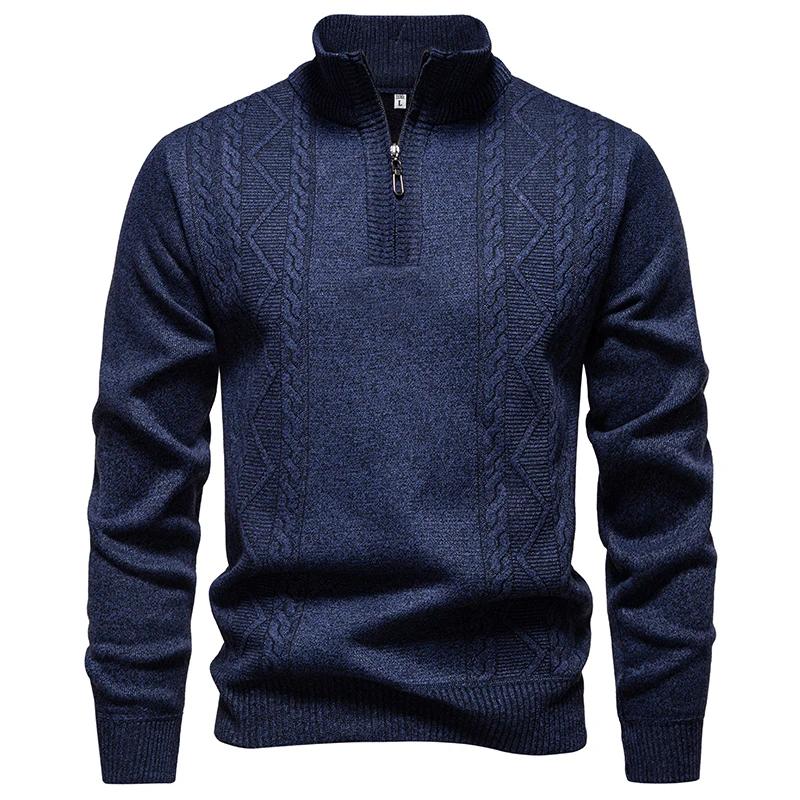 Autumn Winter Men's Casual Pullover Sweater Half Zipper Stand Collar Knitted Pullovers Men Geometric Fashion Warm Knit Sweaters