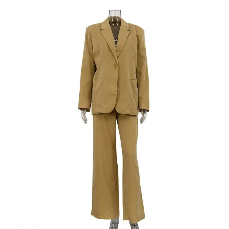

Fashion Fashion Loose Suit Jacket Loose Pants Two-Piece Suit Suit and Wide Leg Pants Set Yellow S