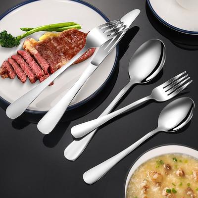 Stainless Steel Cutlery Set: Knife, Fork, Spoon, Thickened Pointed Spoon, Soup & Dessert Spoons, Steak Knife for Home and Western Restaurants.