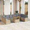 11-piece Garden Sofa Set with Beige Poly Rattan Cushions, 2-seater Garden Sofa with Storage and Cushions 3358247