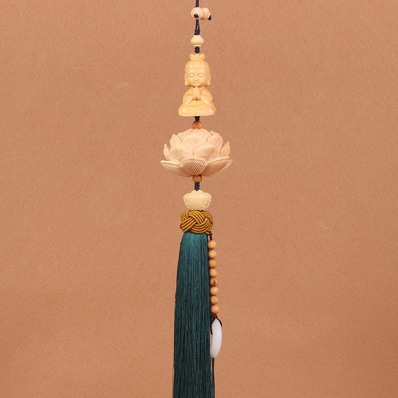 Car Pendant Decorative Hand Carved Lotus Rearview Mirror Hanging Ornament Car Styling Accessory for Good Luck