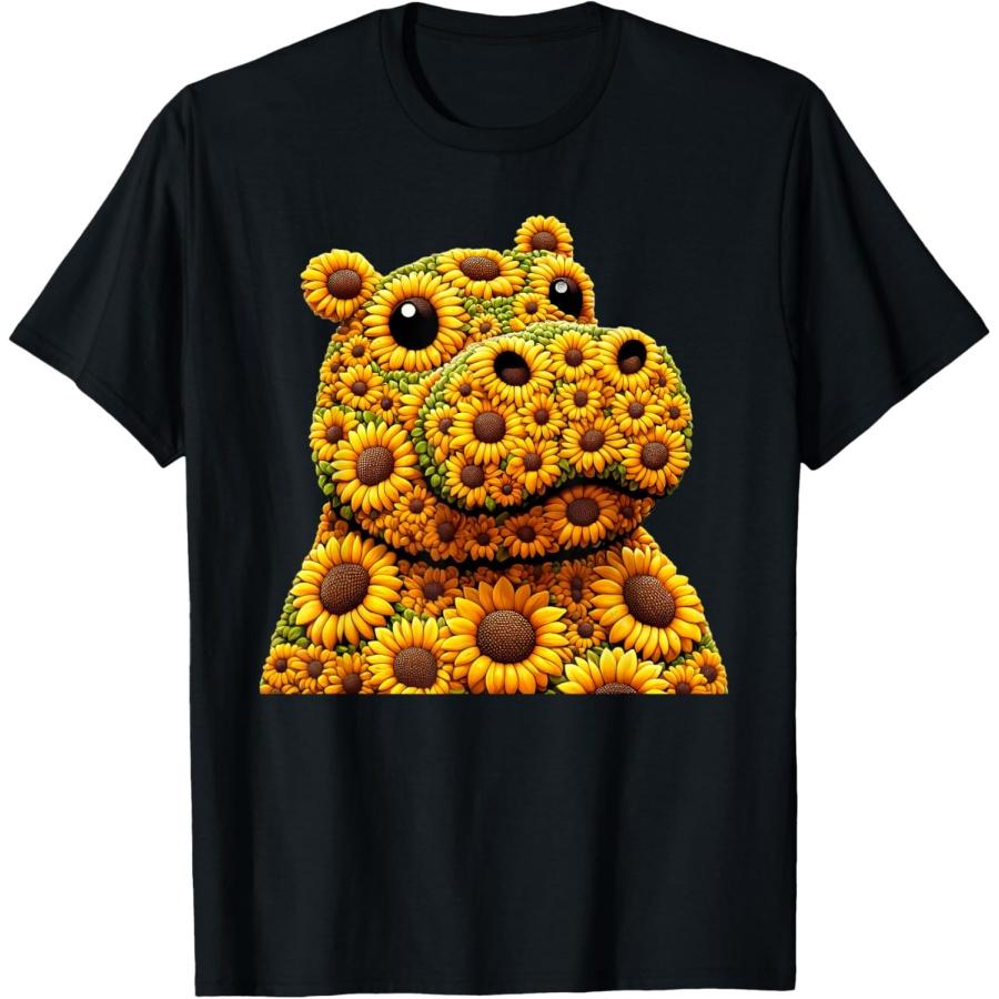 Sunflower Hippo Flower Gardening Floral Hippopotamus T-Shirt S